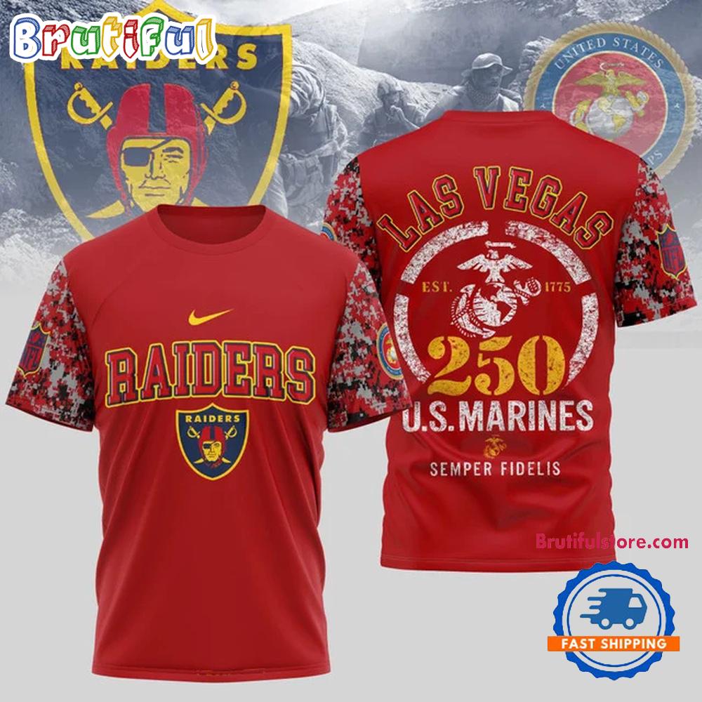 NFL Las Vegas Raiders US Marines 250 Years Semper Fidelis 3D Shirt