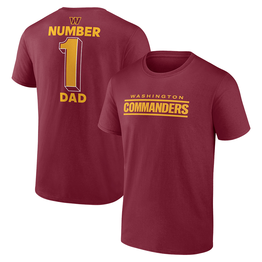 Number 1 Dad Merch Burgundy Washington Commanders Number 1 Dad T-Shirt First Fathers Day Gift