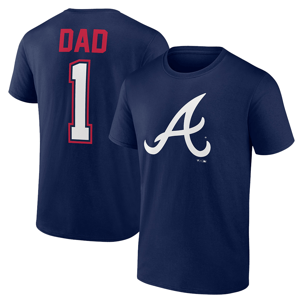 Number 1 Dad Merch Mens Navy Atlanta Braves Father's Day Number 1 Dad Shirt Atlanta Braves Merch