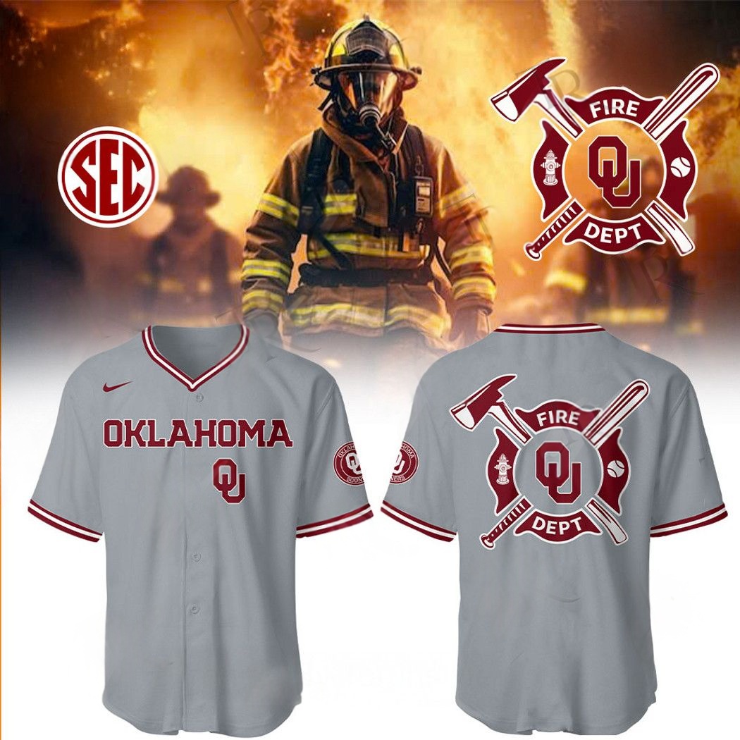 Oklahoma Sooners Firefighter Appreciation Night 2025 Limited Edition Baseball Jersey Grey Baseball Gifts Ideas - Sport Grey, L