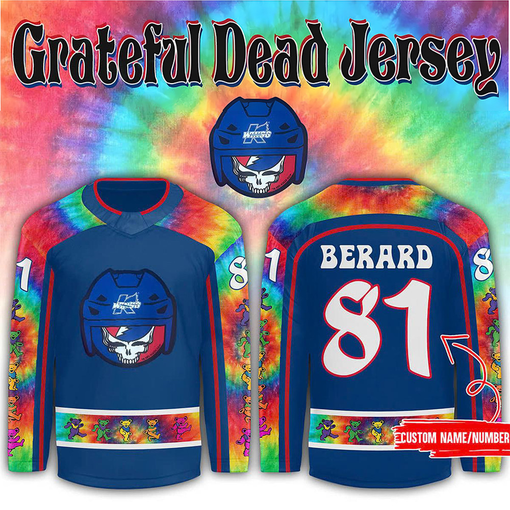 Personalized Kalamazoo Wings X Grateful Dead Hockey Jersey Best Gifts For Hockey Fans