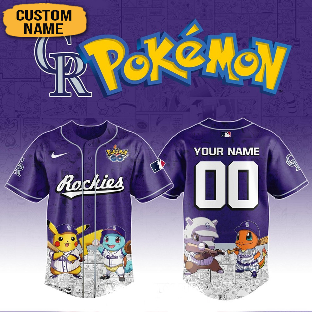 Personalized Pokemon Joining Colorado Rockies Baseball Jersey Baseball Player Gift Ideas