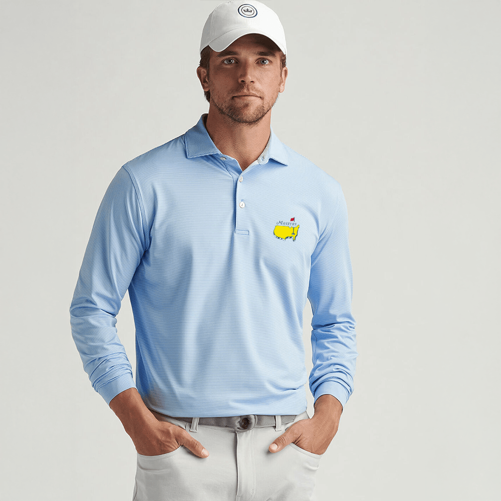Peter Millar Masters Long Polo Shirt Blue Official Masters Merchandise Gifts For Men Golfers
