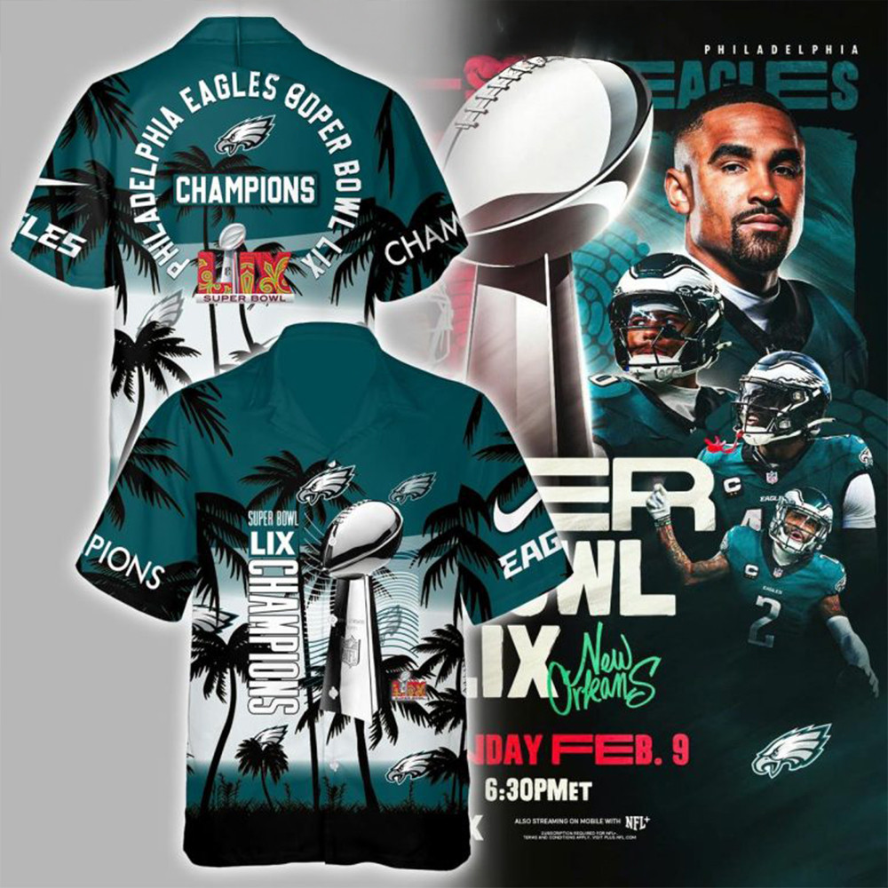Philadelphia Eagles Super Bowl Champions 2025 Midnight Green Hawaiian Shirt Fan Gifts