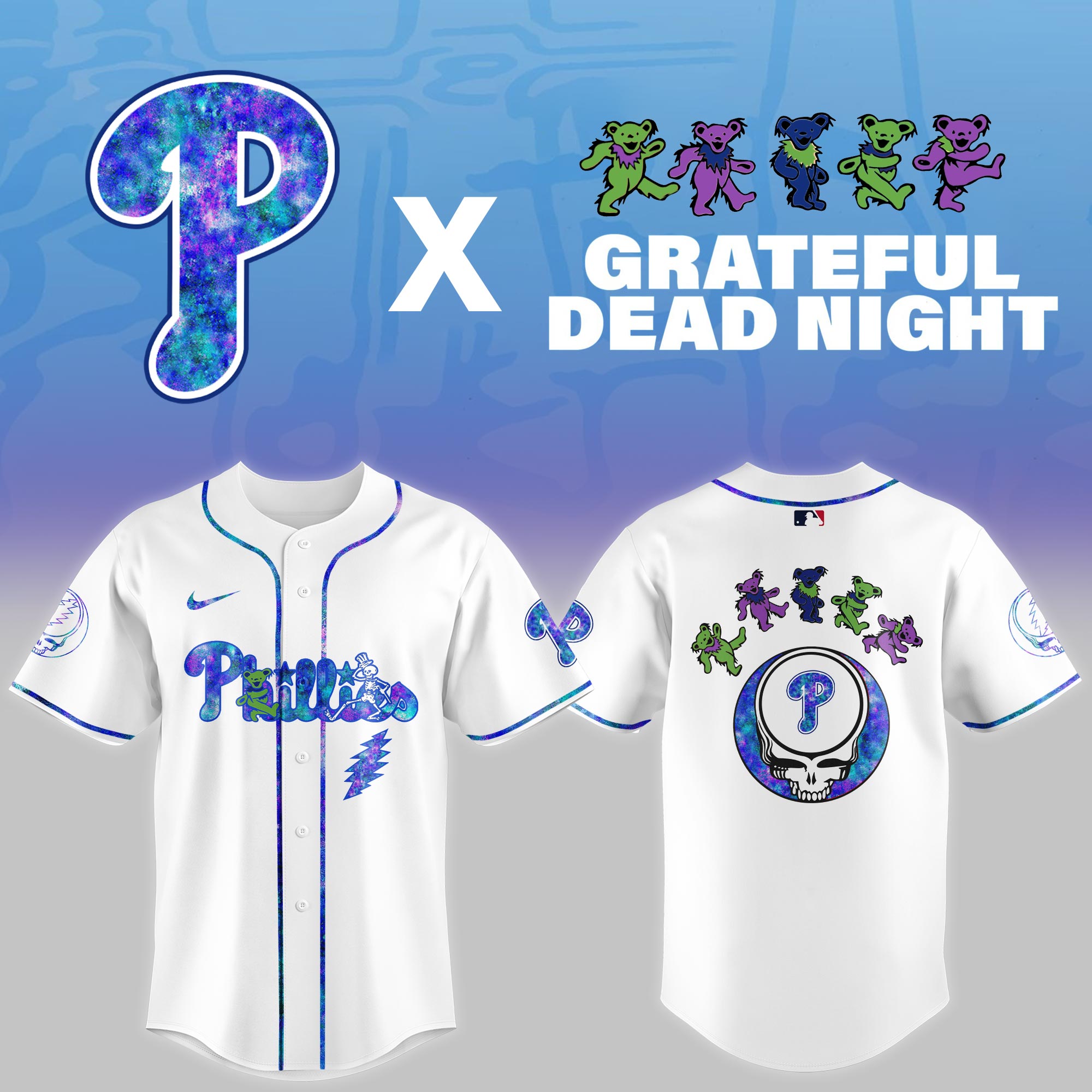 Philadelphia Phillies MLB x Grateful Dead Night Personalized Baseball Jersey For Fans