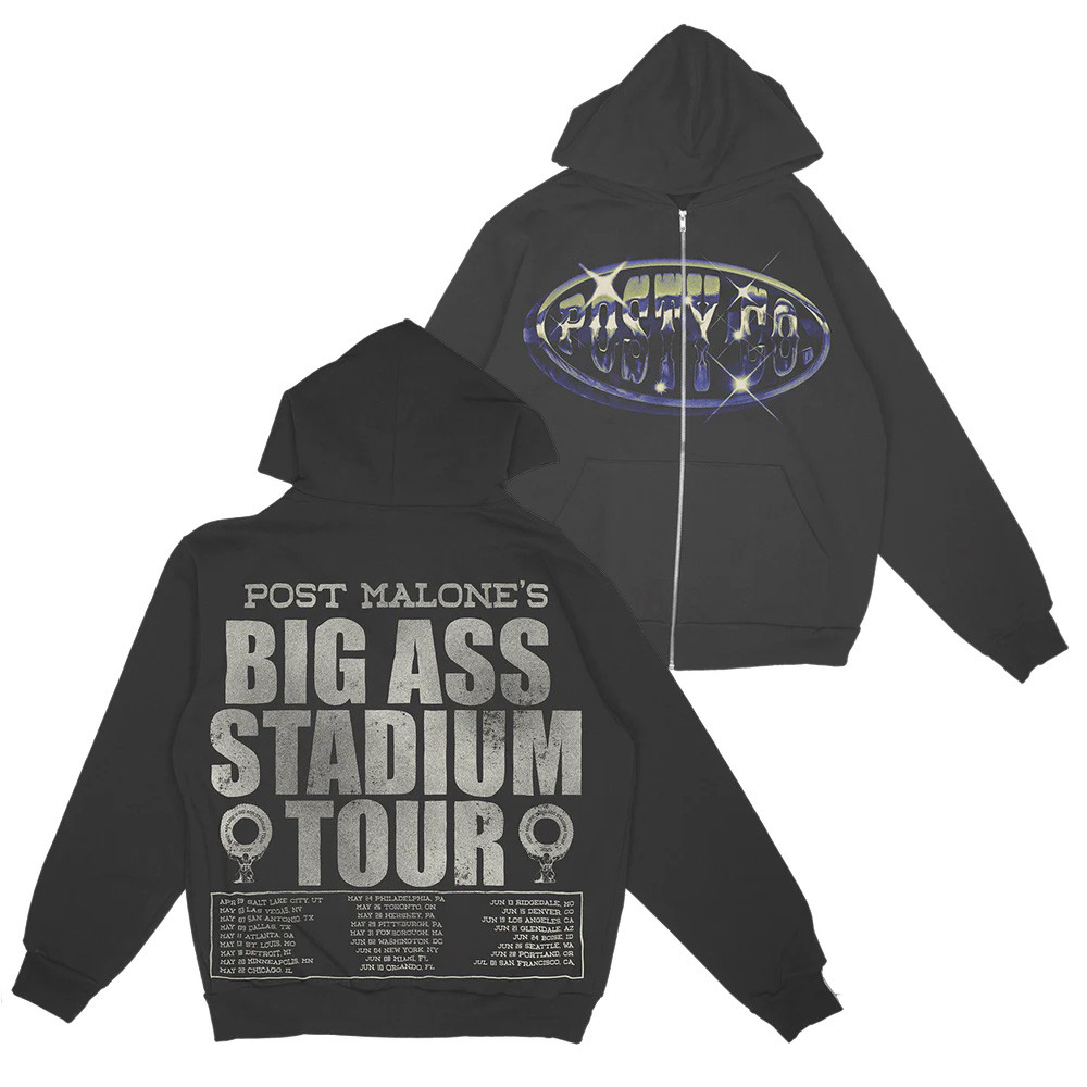 Post Malone Big Ass Stadium Tour Merch Zip Hoodie Apparel Gifts For Fans Him Her