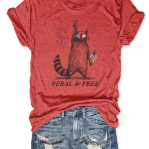 Raccoon Feral And Free Shirt Funny 4th Of July T-Shirt Gifts For Mom