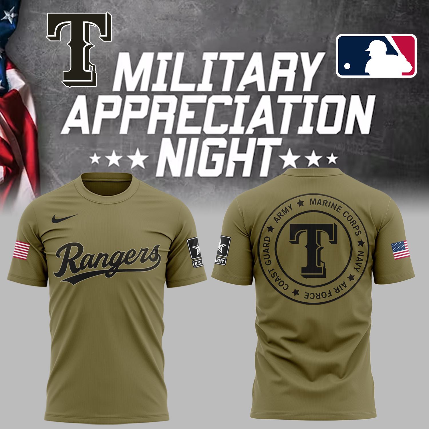 Rangers x Military Appreciation Night T-Shirt Unique Baseball Gifts - 2XL
