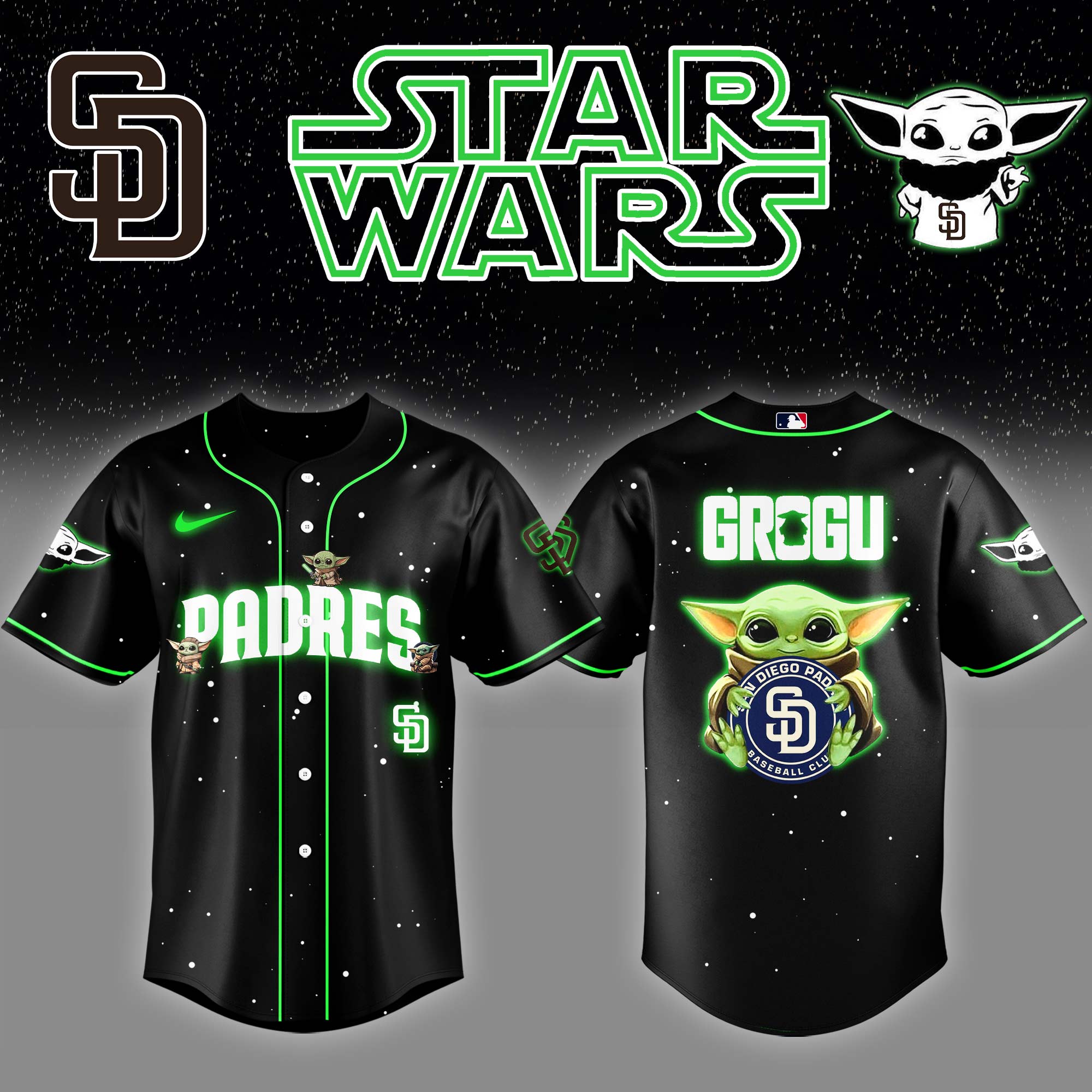 San Diego Padres x Stars Wars Grogu Night Baseball Jersey Baseball Father's Day Gifts - Black, L