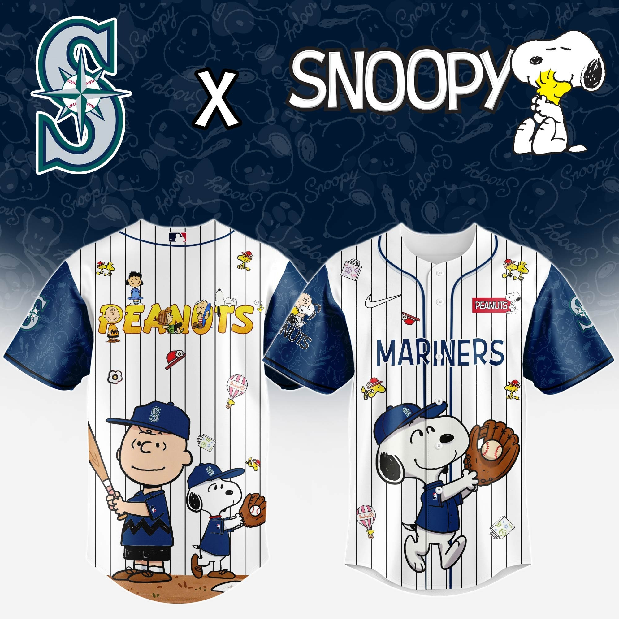 Seattle Mariners MLB 75Th Anniversary Of Peanuts Snoopy Jersey Gifts For Baseball Fans