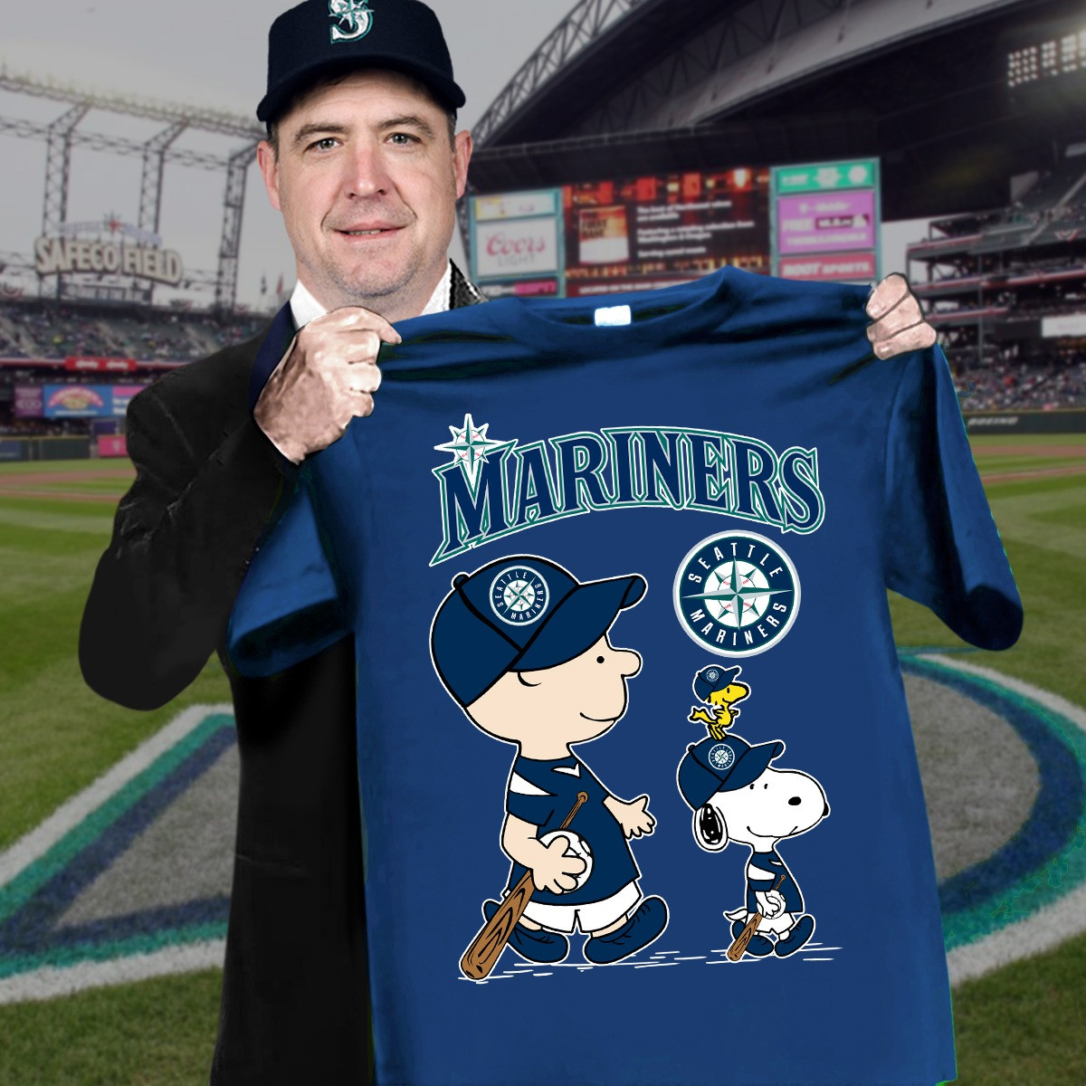 Seattle Mariners Snoopy Peanuts T-Shirt Cute Baseball Gifts For Seattle Mariners Fans