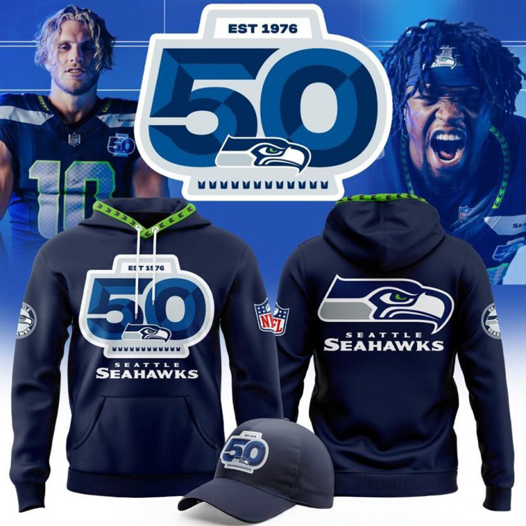 Seattle Seahawks 50th Anniversary Hoodie Seattle Mariners Merch Football Fan Gift Ideas