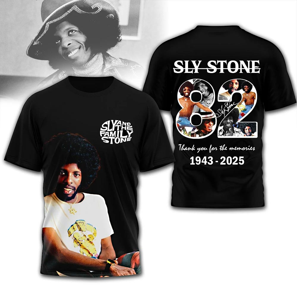 Sly Stone 1943-2025 Thank You For The Memories 3D T-Shirt Gifts For Music Fans