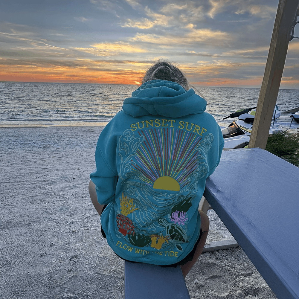 Sunset Surf Hoodie Printed Sunset Surf Flow With The Tide Hoodie Sunset Surf Merch Under The Sea