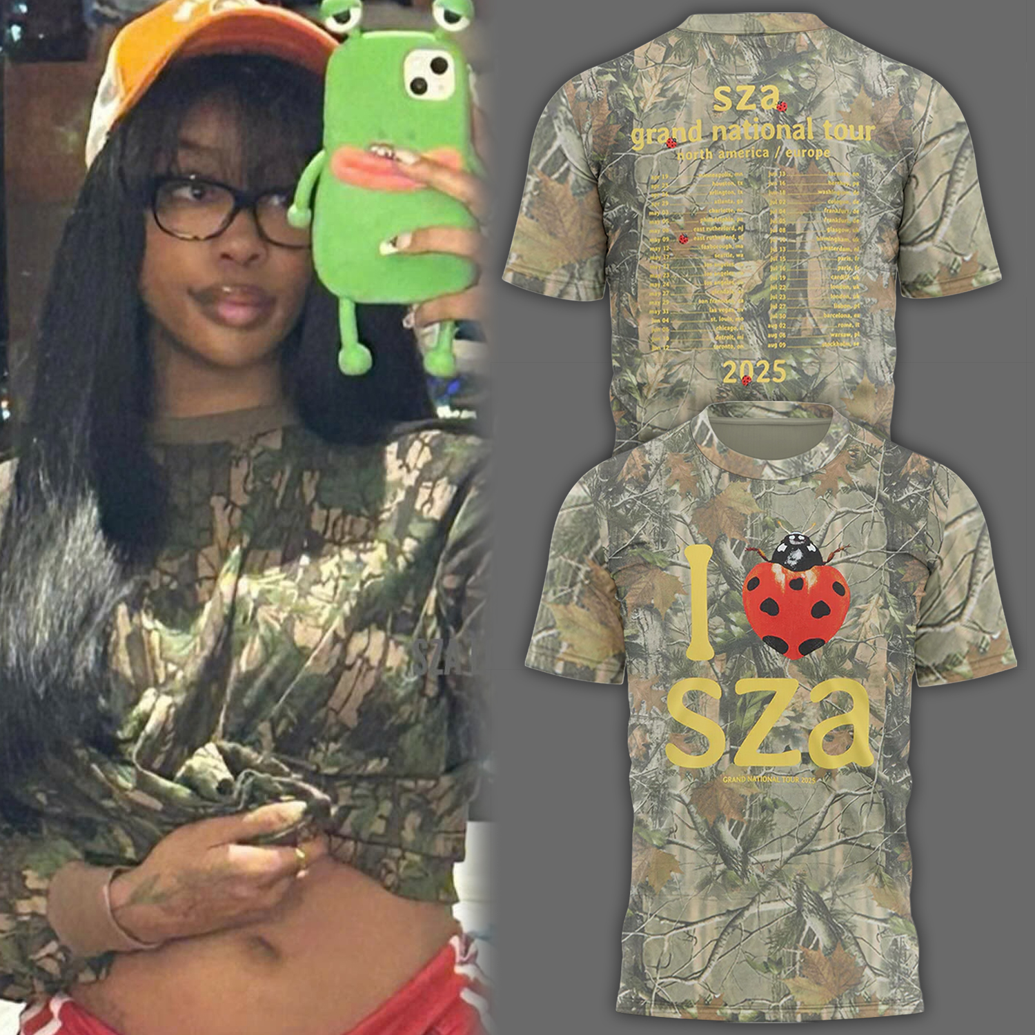 Sza Camo Grand National Tour T-Shirt Gift For Fan - Camo, M