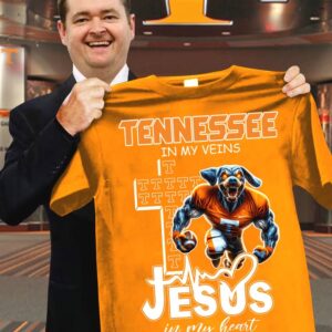 Tennessee In My Veins Jesus In My Heart Tennessee Merch T-Shirt Best Presents For Football Fans