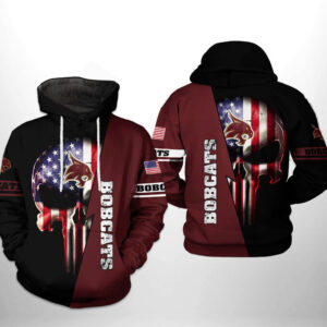 Texas State Bobcats NCAA US Flag Skull Hoodie  Zip Hoodie
