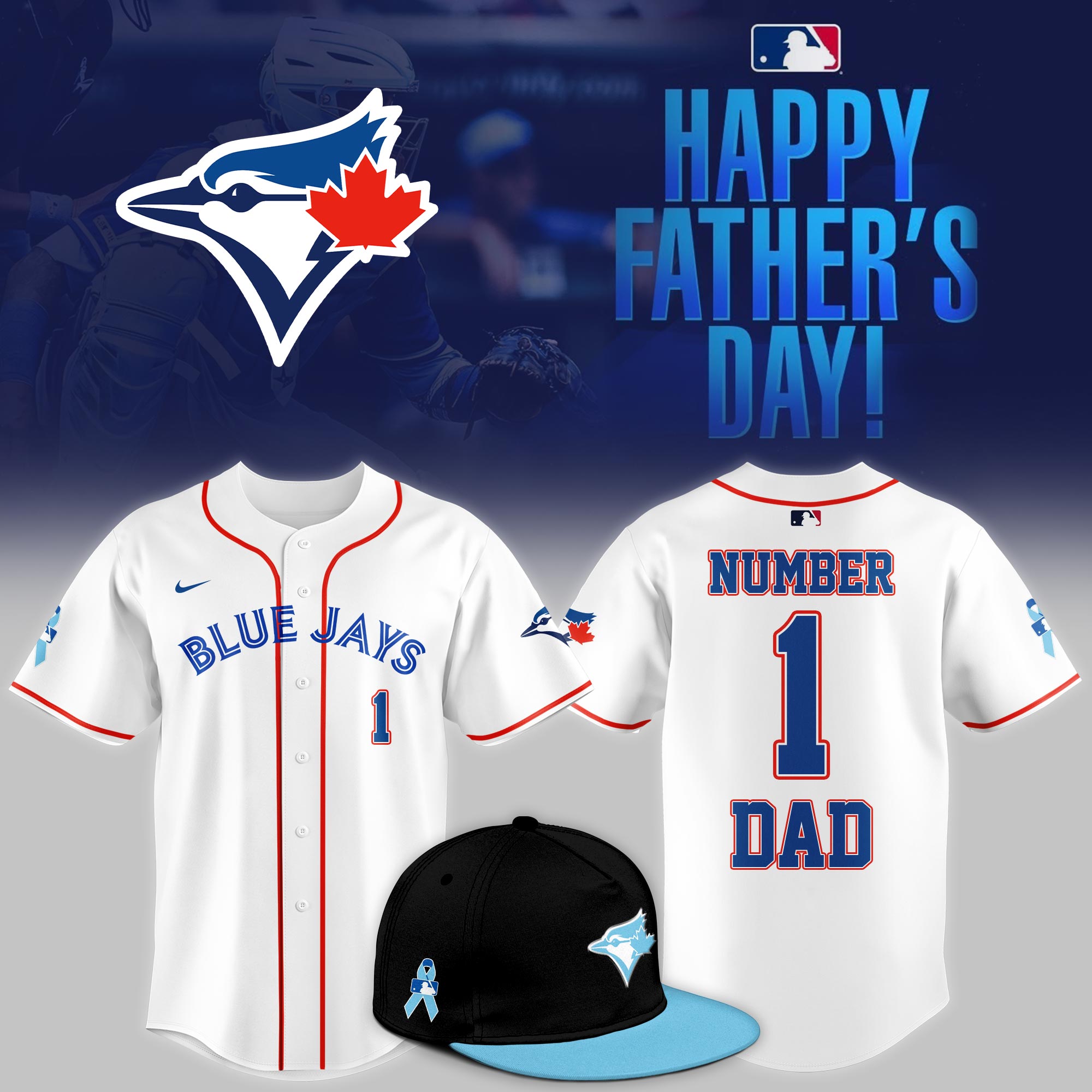 Toronto Blue Jays 2025 Fathers Day #1 Dad Jersey Baseball Gifts Ideas - White, L