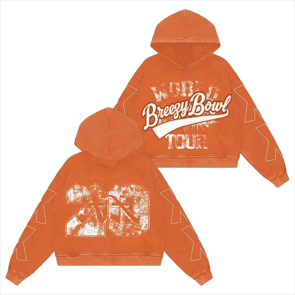 Tour 2025 Breezy Bowl Orange Hoodie Chris Brown Merch Gifts For Fans Birthday Gift Ideas