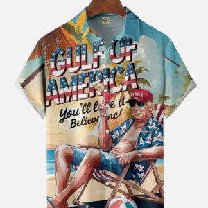 Trump Vacation Art Great Gulf Of American Chest Pocket Casual Shirt