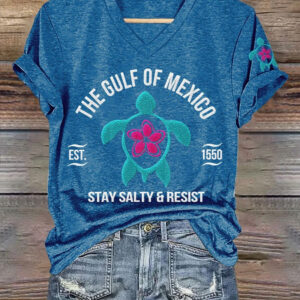 Turtle Gulf Of Mexico EST 1550 Stay Salty And Resist V-Necks Shirt Women's Mexican Gifts