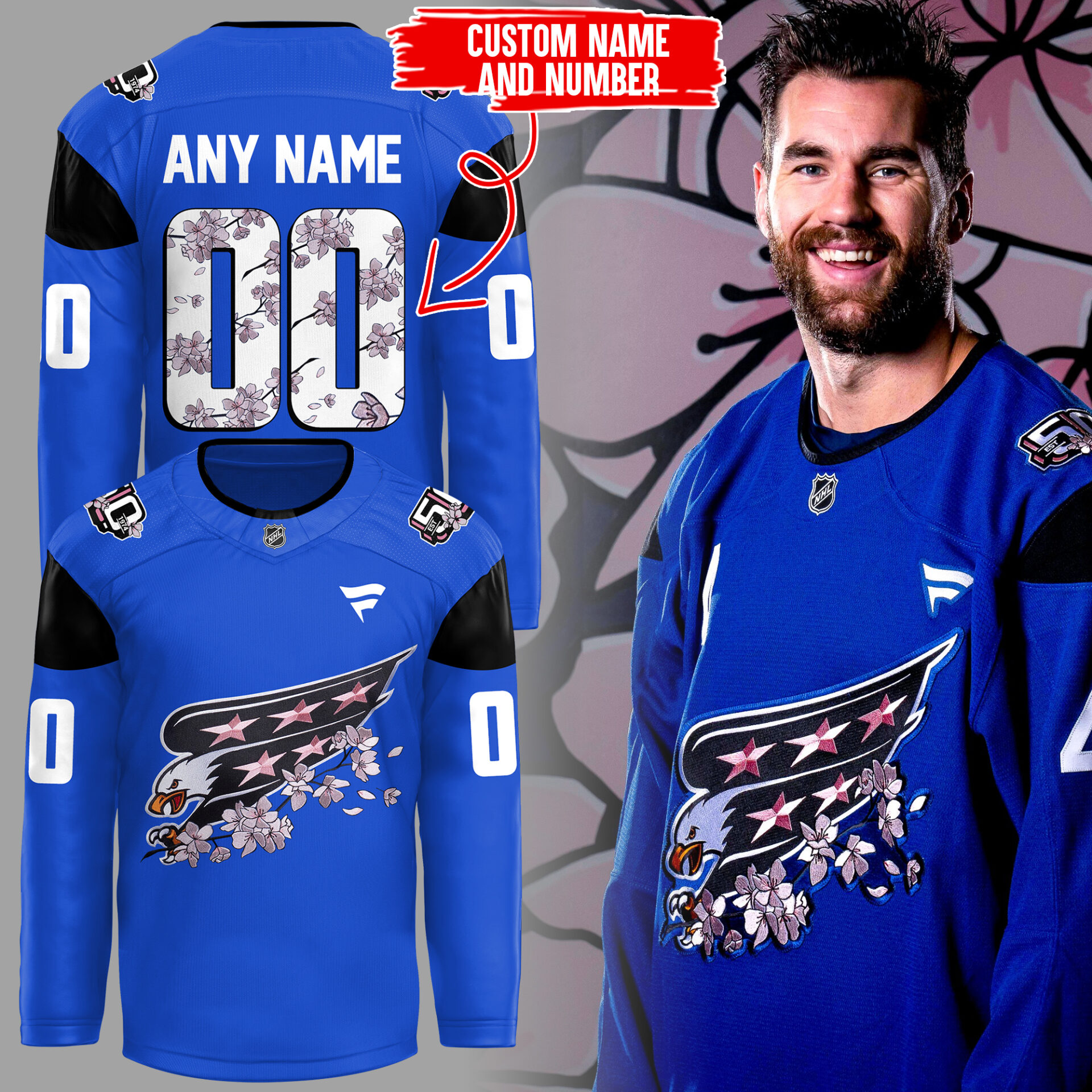 Washington Capitals Cherry Bloom 2025 Custom Jersey Best Gifts For Ice Hockey Players - L