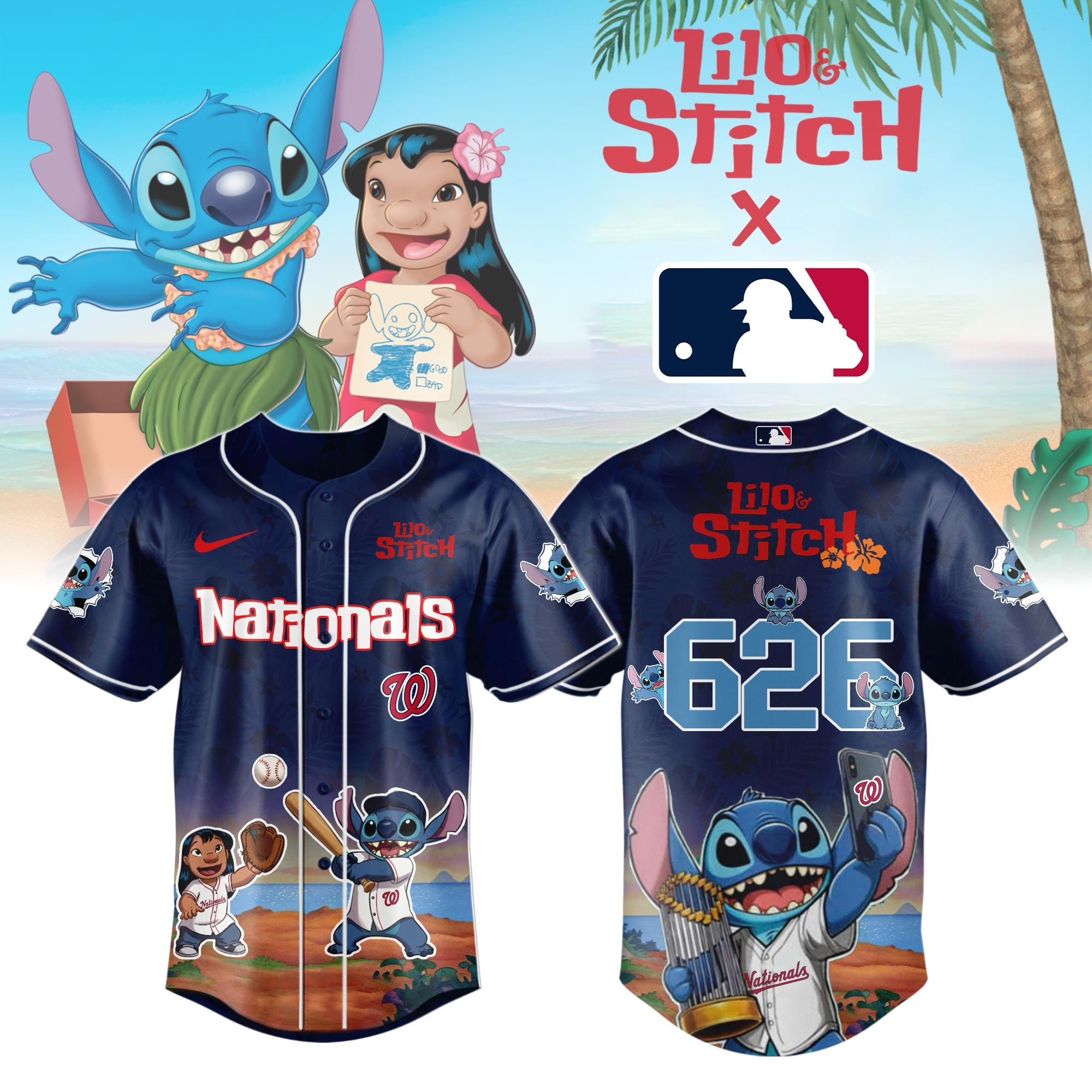 Washington Nationals X Lilo Stitch Jersey MLB Gifts For Baseball Lovers Fans Merch