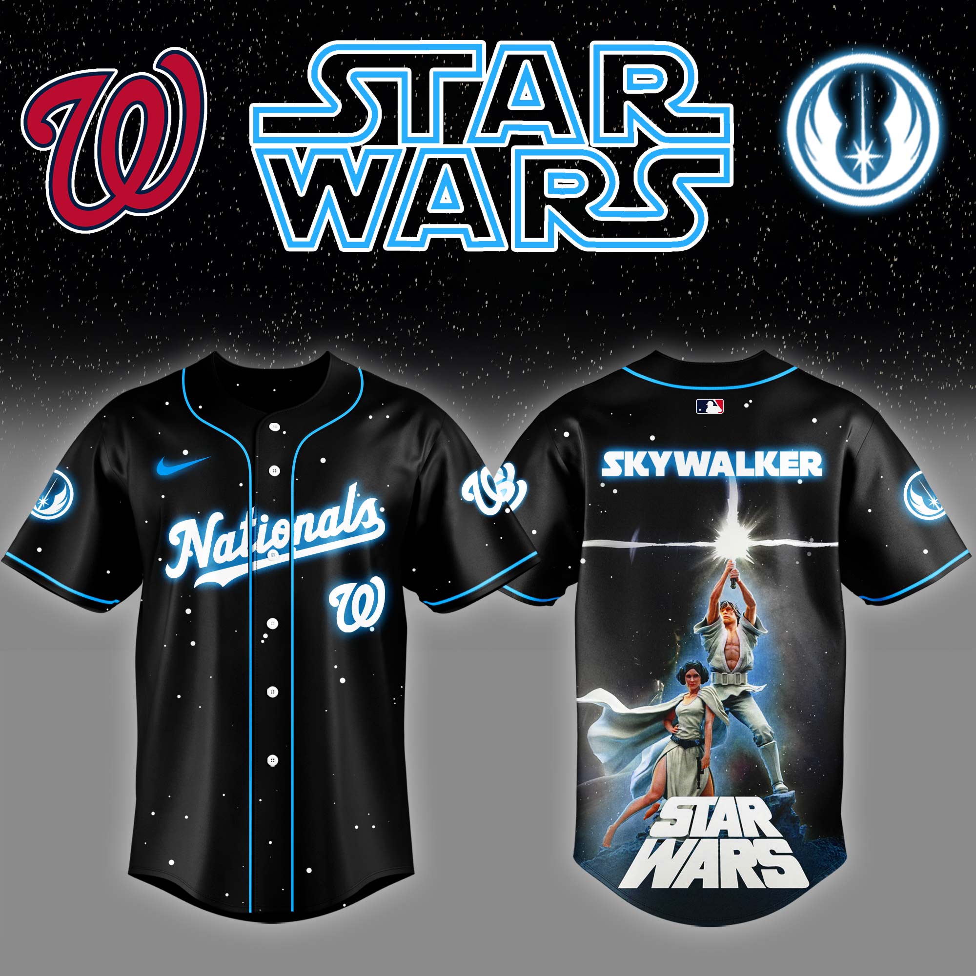 Washington Nationals x Stars Wars Luke Skywalker Game Night Baseball Jersey Gift For Baseball Lover - Black, XL