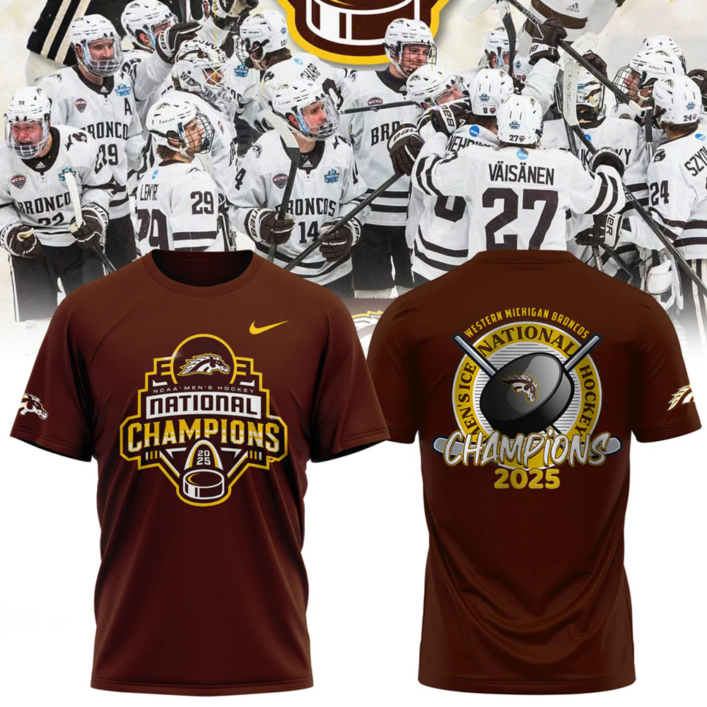 Western Michigan Broncos Men's Ice Hockey National Champions 2025 Shirt Gifts For NHL Fans