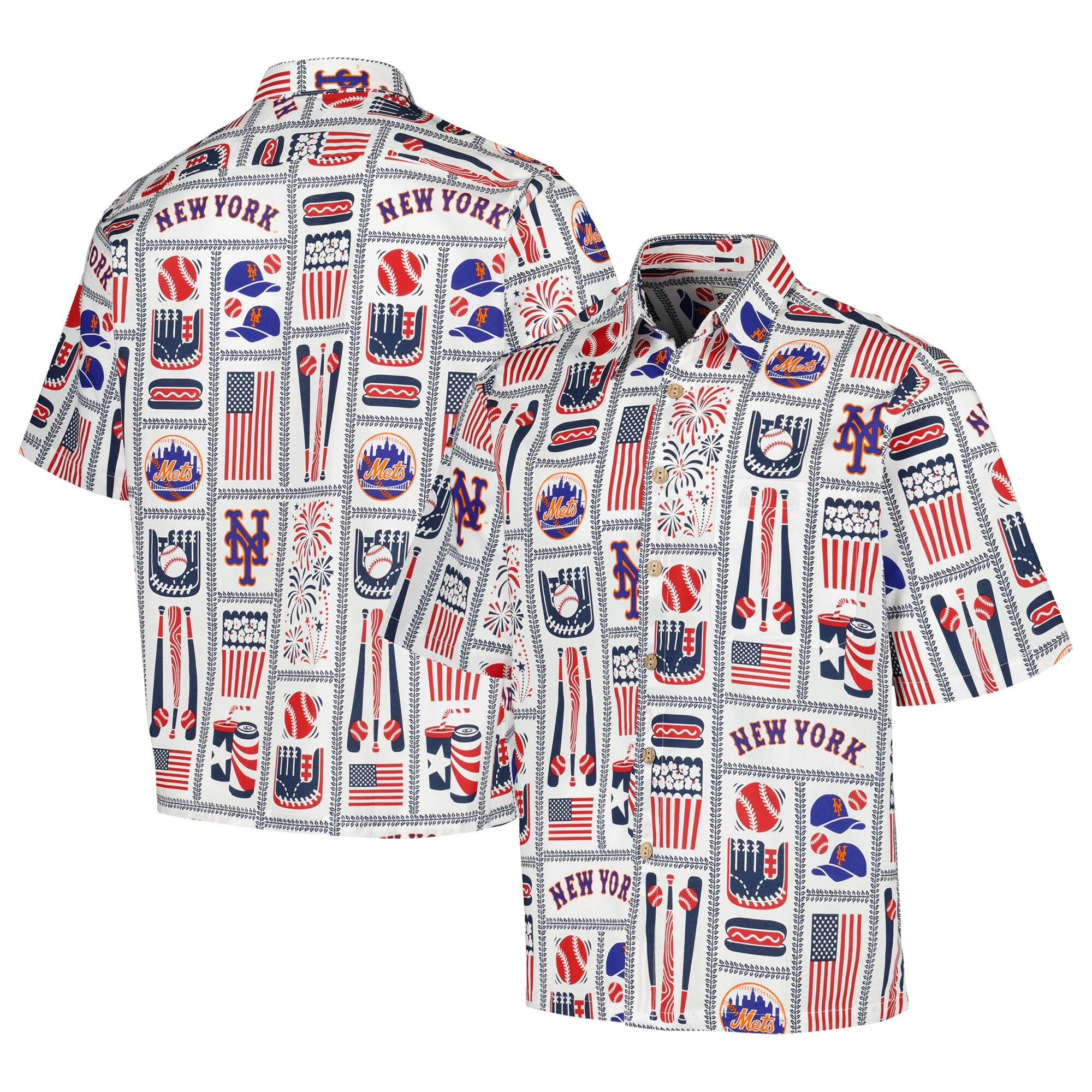 White New York Mets Americana Hawaiian Shirt MLB Aloha Shirt Useful Gifts For Dad