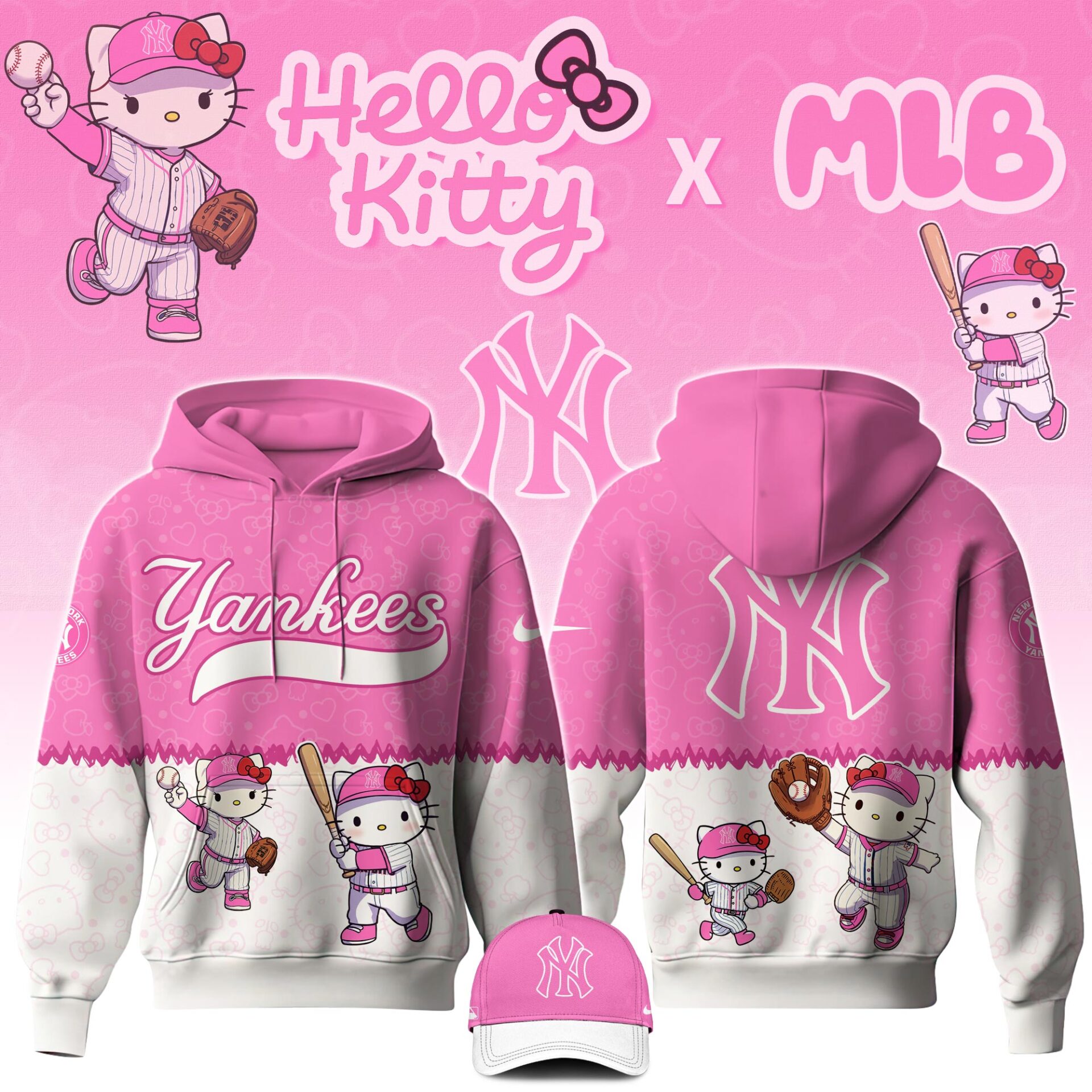 Yankees x Hello Kitty Night 2025 Hoodie Gifts For Baseball Players - 2XL